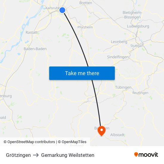 Grötzingen to Gemarkung Weilstetten map