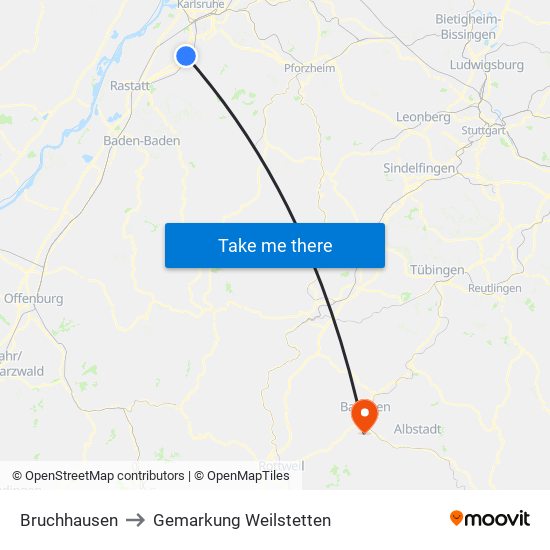 Bruchhausen to Gemarkung Weilstetten map