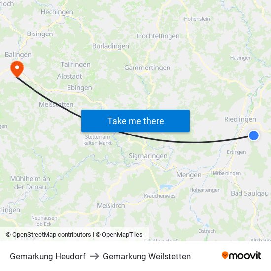 Gemarkung Heudorf to Gemarkung Weilstetten map