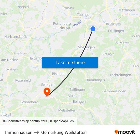 Immenhausen to Gemarkung Weilstetten map