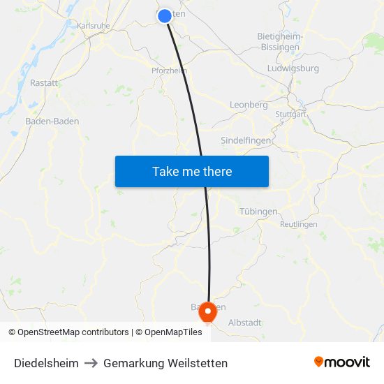 Diedelsheim to Gemarkung Weilstetten map