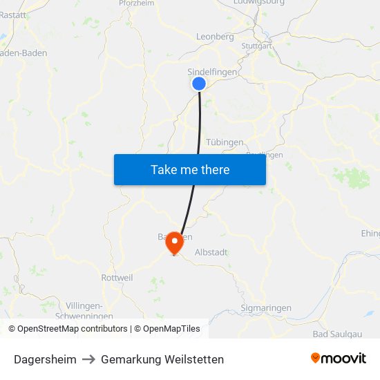 Dagersheim to Gemarkung Weilstetten map