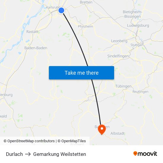 Durlach to Gemarkung Weilstetten map