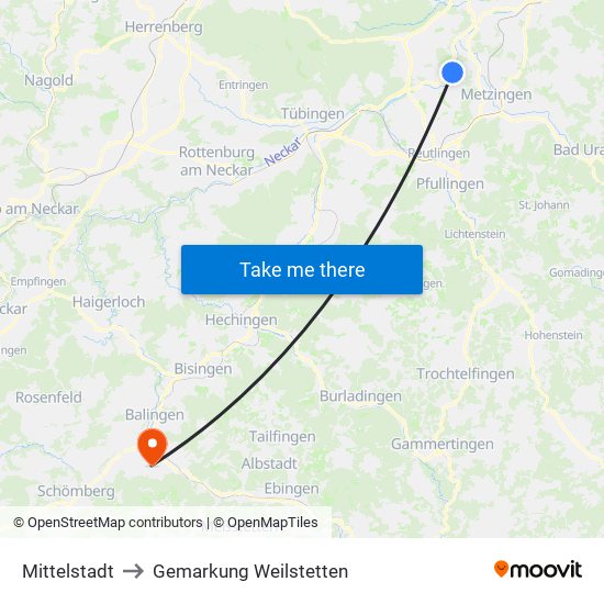 Mittelstadt to Gemarkung Weilstetten map