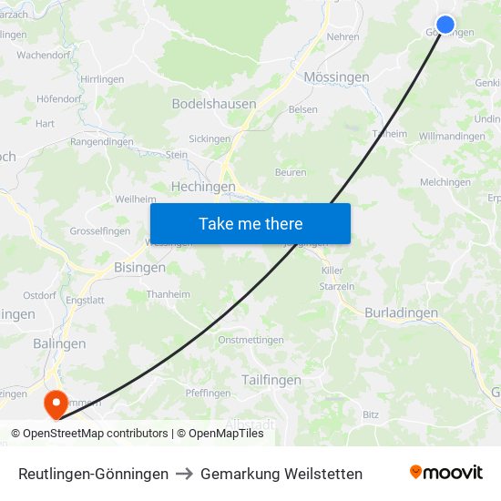 Reutlingen-Gönningen to Gemarkung Weilstetten map