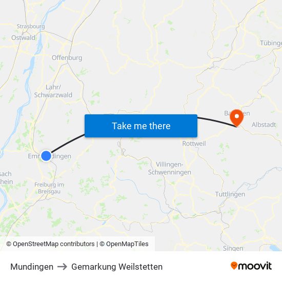 Mundingen to Gemarkung Weilstetten map