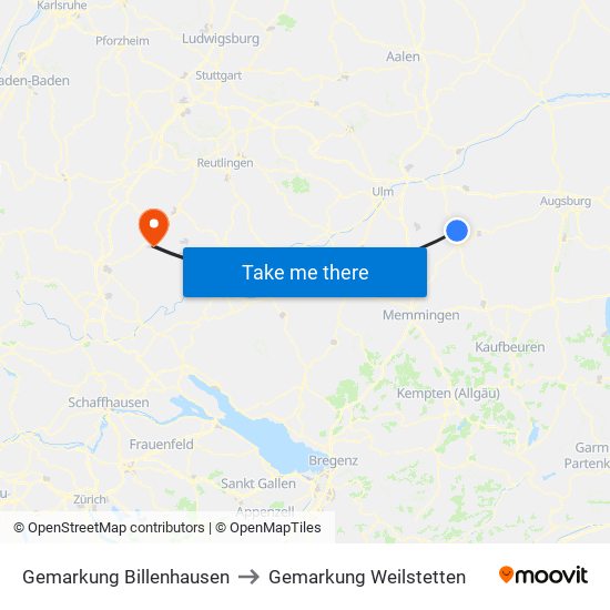 Gemarkung Billenhausen to Gemarkung Weilstetten map