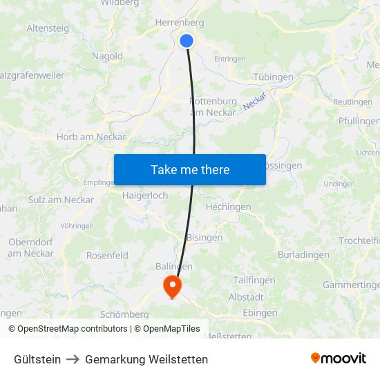 Gültstein to Gemarkung Weilstetten map