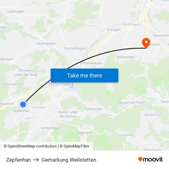 Zepfenhan to Gemarkung Weilstetten map