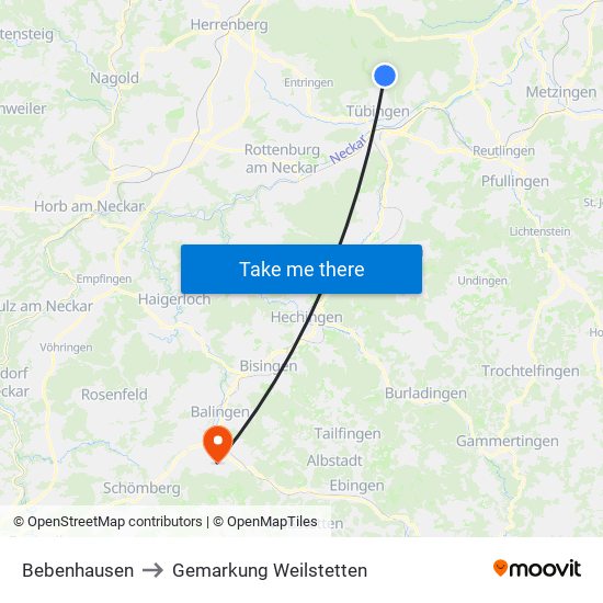 Bebenhausen to Gemarkung Weilstetten map