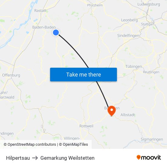 Hilpertsau to Gemarkung Weilstetten map