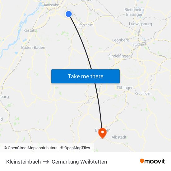 Kleinsteinbach to Gemarkung Weilstetten map