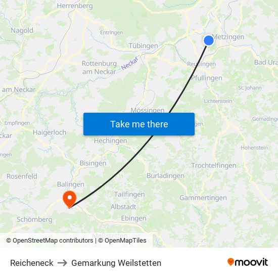 Reicheneck to Gemarkung Weilstetten map