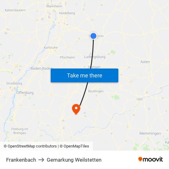 Frankenbach to Gemarkung Weilstetten map