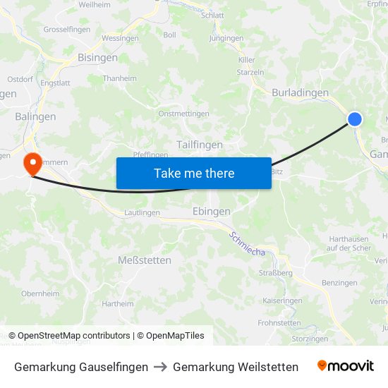 Gemarkung Gauselfingen to Gemarkung Weilstetten map