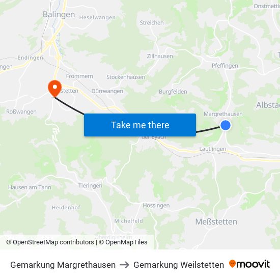 Gemarkung Margrethausen to Gemarkung Weilstetten map