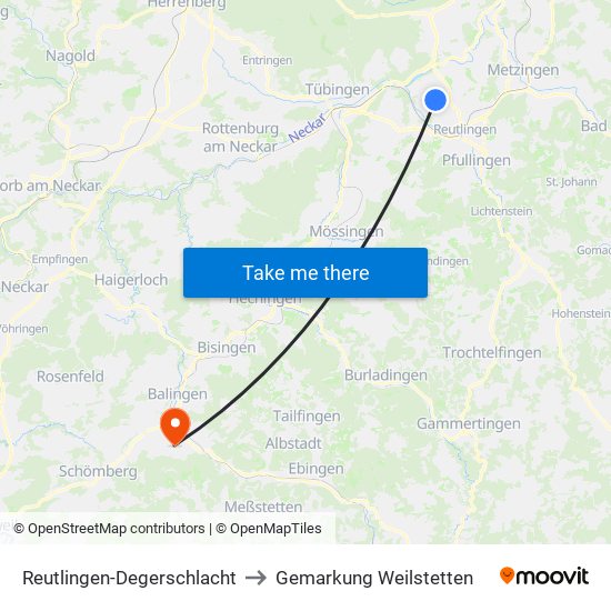 Reutlingen-Degerschlacht to Gemarkung Weilstetten map