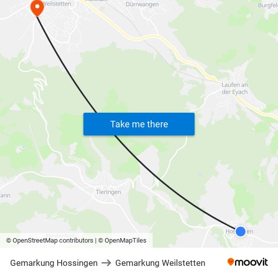Gemarkung Hossingen to Gemarkung Weilstetten map