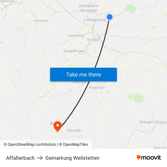 Affalterbach to Gemarkung Weilstetten map