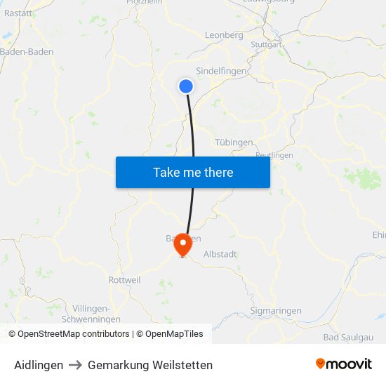 Aidlingen to Gemarkung Weilstetten map