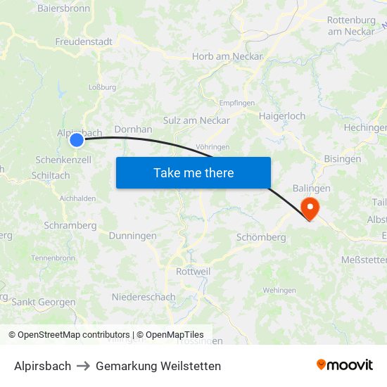 Alpirsbach to Gemarkung Weilstetten map
