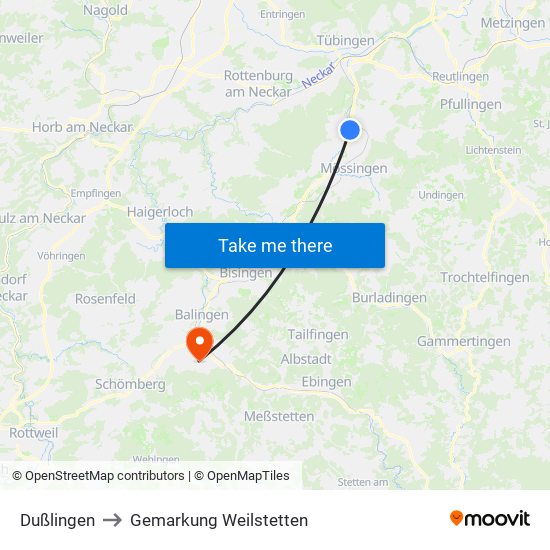 Dußlingen to Gemarkung Weilstetten map