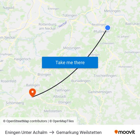 Eningen Unter Achalm to Gemarkung Weilstetten map