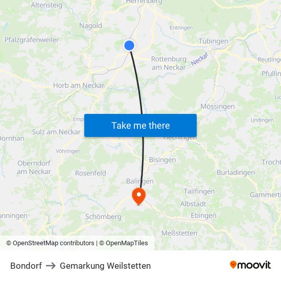 Bondorf to Gemarkung Weilstetten map