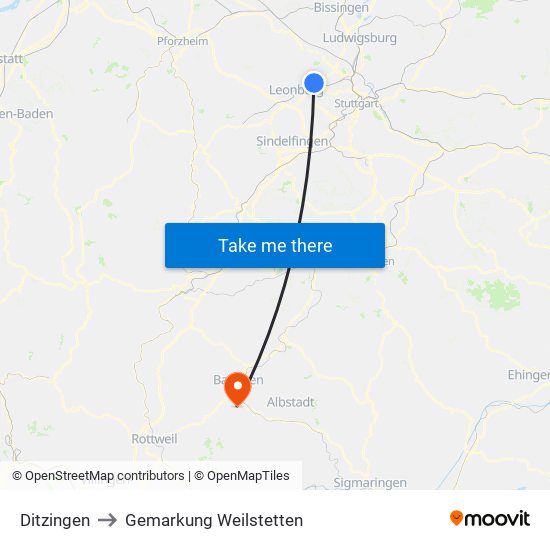 Ditzingen to Gemarkung Weilstetten map