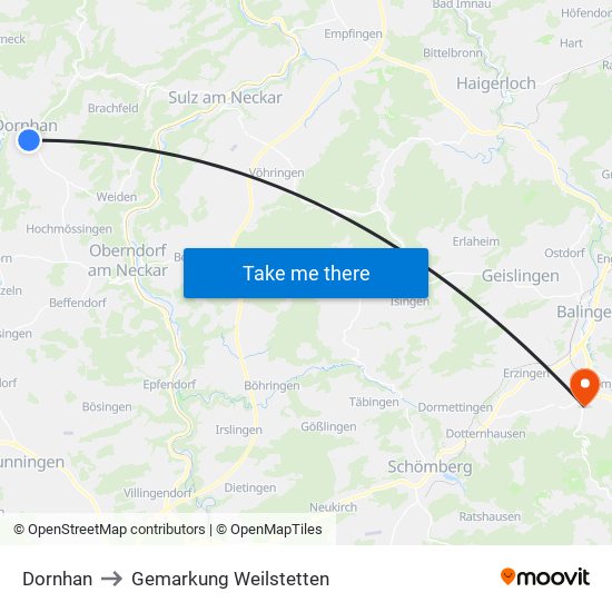 Dornhan to Gemarkung Weilstetten map