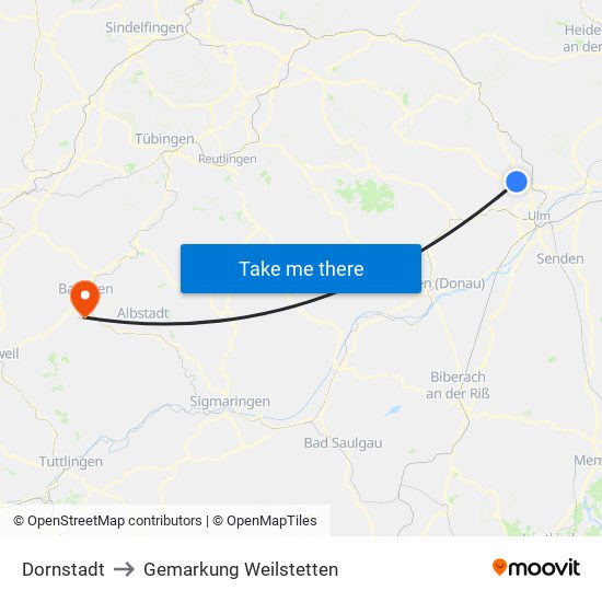 Dornstadt to Gemarkung Weilstetten map