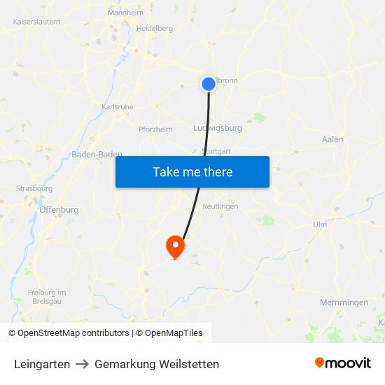 Leingarten to Gemarkung Weilstetten map