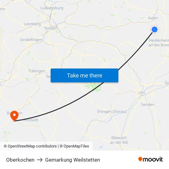 Oberkochen to Gemarkung Weilstetten map