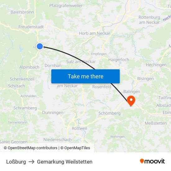 Loßburg to Gemarkung Weilstetten map