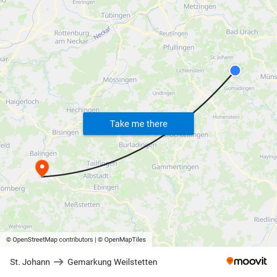 St. Johann to Gemarkung Weilstetten map