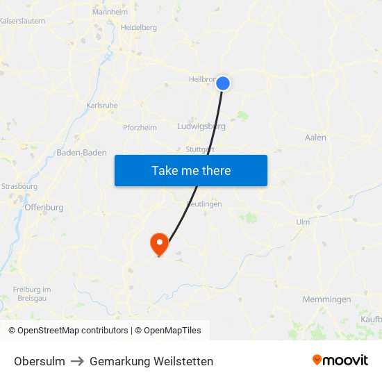 Obersulm to Gemarkung Weilstetten map