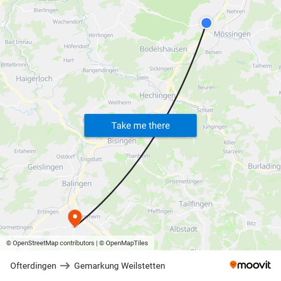 Ofterdingen to Gemarkung Weilstetten map