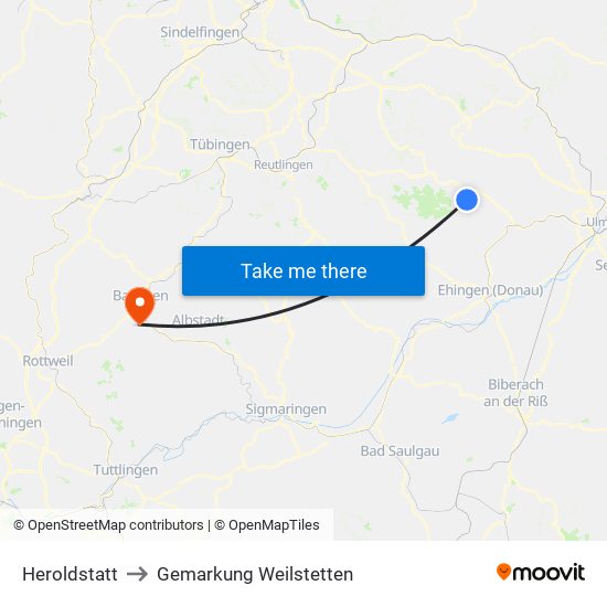 Heroldstatt to Gemarkung Weilstetten map