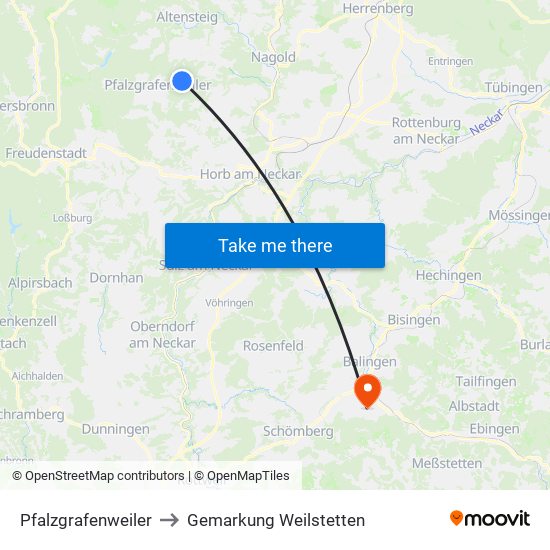 Pfalzgrafenweiler to Gemarkung Weilstetten map