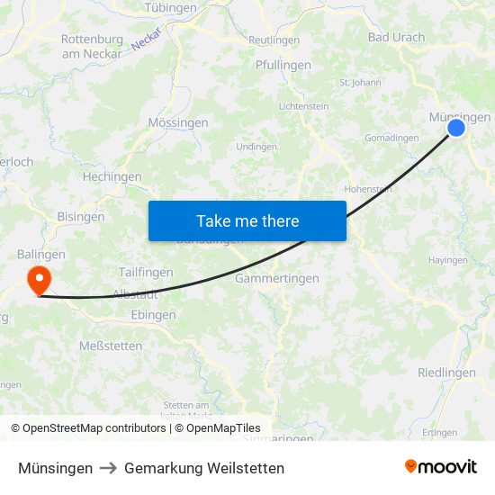 Münsingen to Gemarkung Weilstetten map