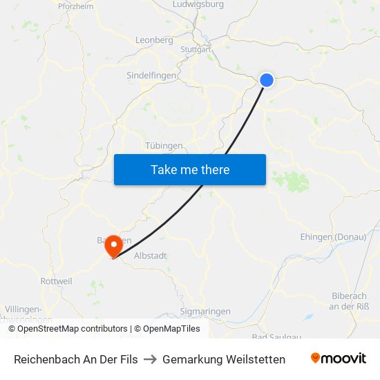 Reichenbach An Der Fils to Gemarkung Weilstetten map