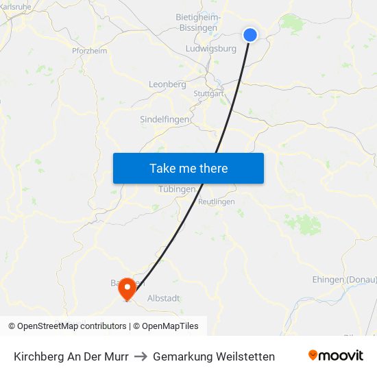 Kirchberg An Der Murr to Gemarkung Weilstetten map