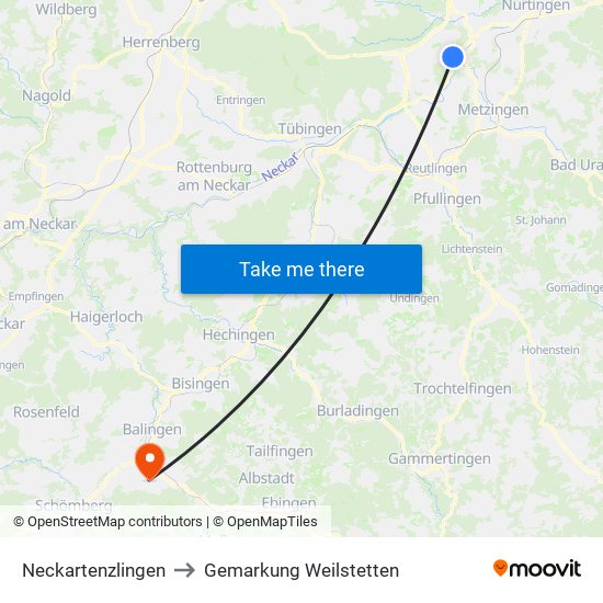 Neckartenzlingen to Gemarkung Weilstetten map