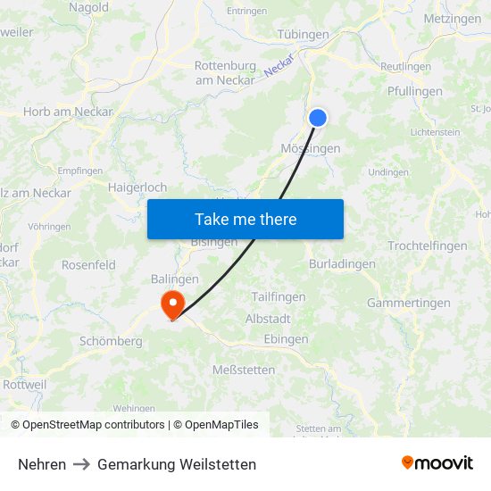 Nehren to Gemarkung Weilstetten map