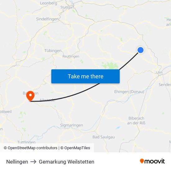Nellingen to Gemarkung Weilstetten map