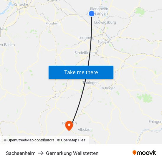 Sachsenheim to Gemarkung Weilstetten map