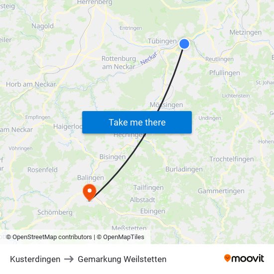 Kusterdingen to Gemarkung Weilstetten map