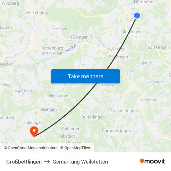 Großbettlingen to Gemarkung Weilstetten map