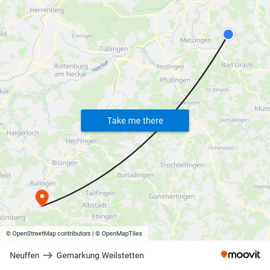 Neuffen to Gemarkung Weilstetten map