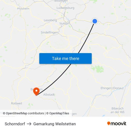 Schorndorf to Gemarkung Weilstetten map